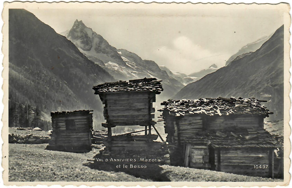Mazots from the valley floor of Zinal to the pid of Besso and the Pointe de Zinal.