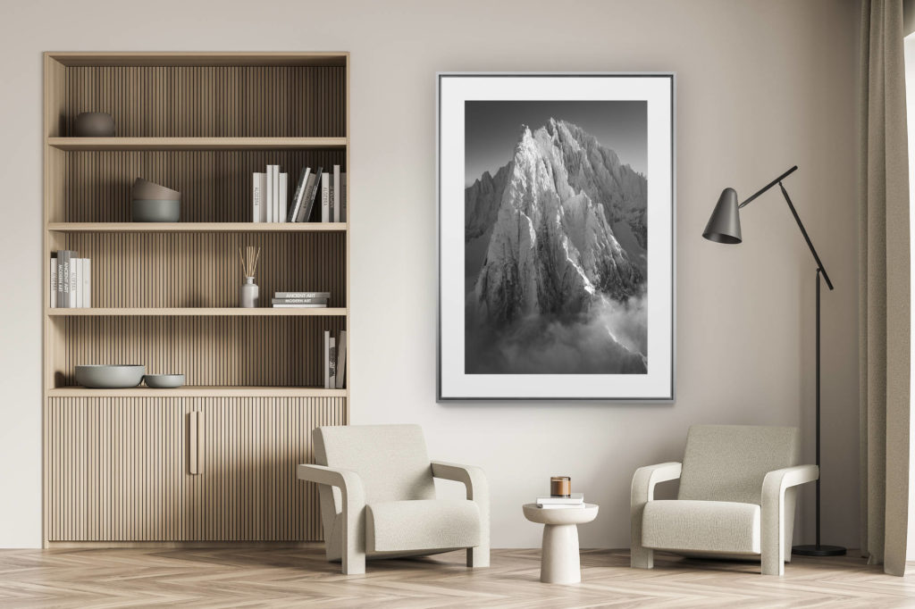 wanddekoration wohnzimmer - foto berg schweizer alpen schwarz-weiß -.