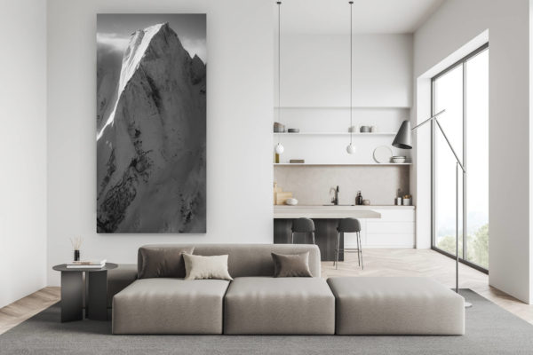décoration salon suisse - photo montagne noir et blanc -