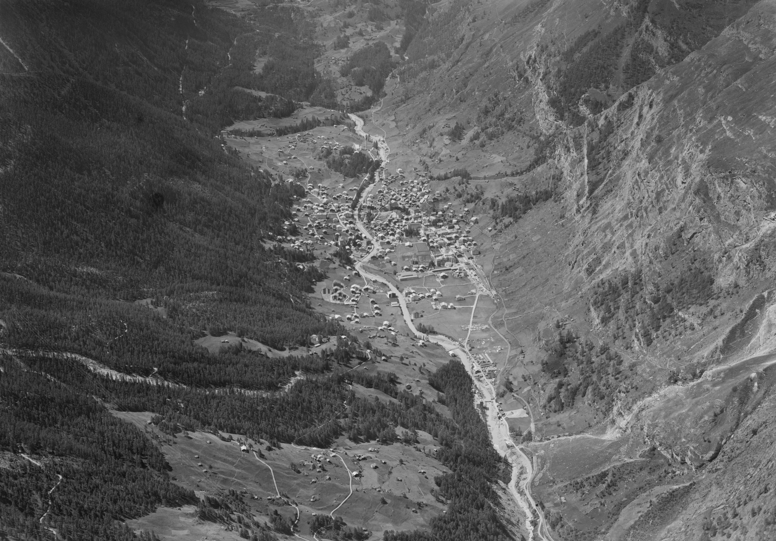 Aerial view of Zermatt in 1800