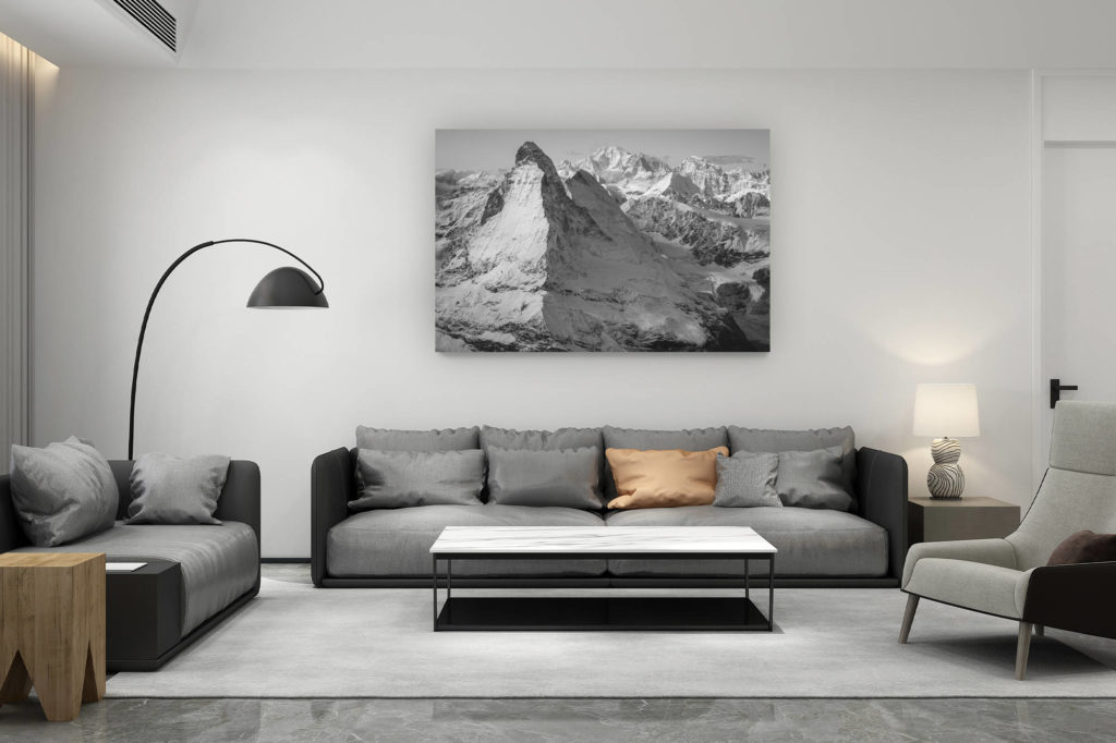 décoration salon contemporain suisse - cadeau amoureux de montagne suisse - photo cervin noir et blanc