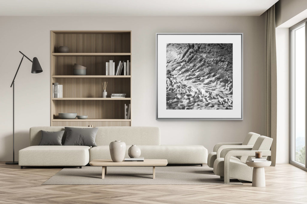 dekoration schweizer chalet - innenausstattung schweizer chalet - großformatiges bergfoto -.