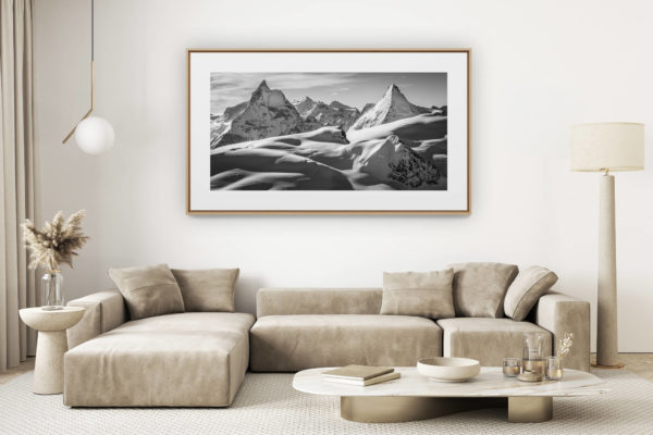 décoration salon clair rénové - photo montagne grand format - Panoramique montagnes Alpes - Photo montagne Matterhorn dent d'Hérens