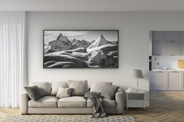 déco salon rénové - tendance photo montagne grand format - Panoramique montagnes Alpes - Photo montagne Matterhorn dent d'Hérens