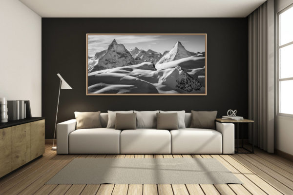 déco salon chalet rénové de montagne - photo montagne grand format -  - Panoramique montagnes Alpes - Photo montagne Matterhorn dent d'Hérens