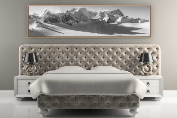décoration murale chambre adulte luxe - photo montagne noir et blanc - panorama montagnes suisses - panoramique sur le plateau du trient