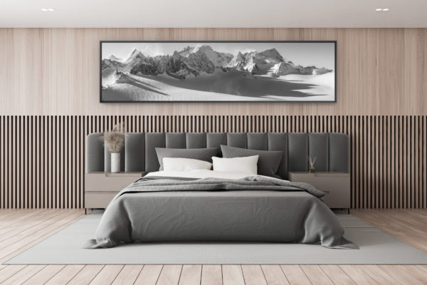 photo montagne noir et blanc - décoration chambre adulte - décoration chalet de montagne - panorama montagnes suisses - panoramique sur le plateau du trient