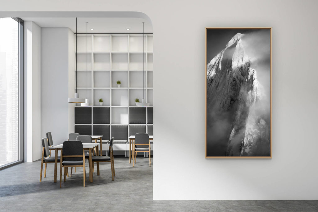 décoration intérieur moderne contemporain - photo de montagne grand format vertical - Photo des Drus verticale - Aiguille Verte ennneigée - Aiguille des Drus givrés - Chamonix
