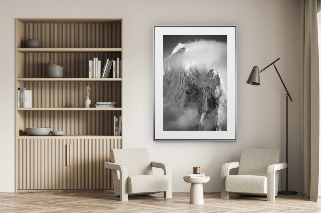 décoration murale salon - photo montagne alpes suisses noir et blanc - photo montagne noir et blanc chamonix