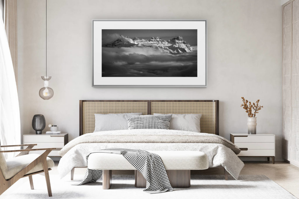 deco Zimmer renoviertes Schweizer Chalet - Panoramafoto Berg im Großformat - Dents du midi - Photo dent du midi - Bild Berg