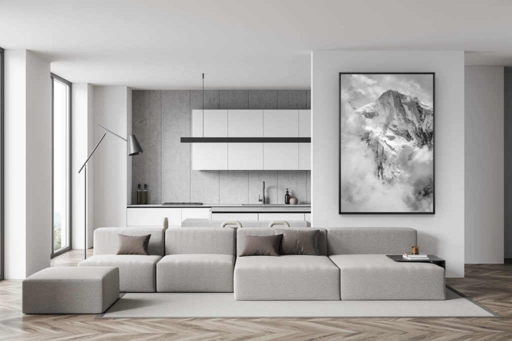 Wanddekoration Wohnzimmer Schweiz - Bergfoto schwarz und weiß - trendige Esszimmerdekoration - Val d&#039;Anniviers - Bergfoto schwarz und weiß Grand Cornier