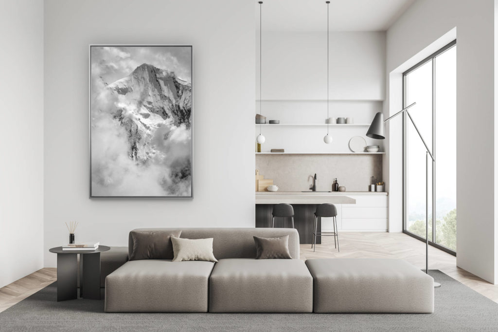 modern swiss living room decoration - mountain decoration large size picture - Val d&#039;Anniviers - black and white mountain picture Grand Cornier