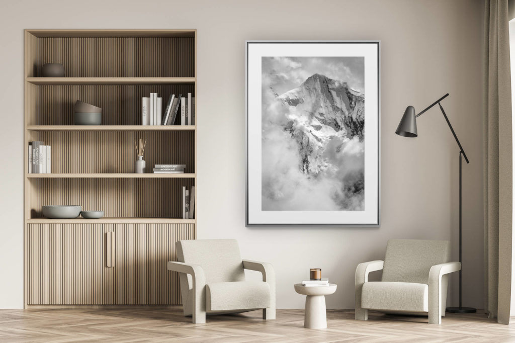 wall decoration living room - black and white mountain picture swiss alps - Val d&#039;Anniviers - black and white mountain picture Grand Cornier