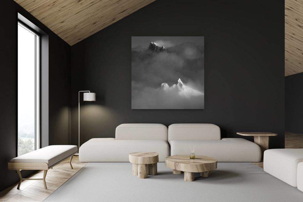 architecte intérieur rénovation chalet suisse - photo montagne grand format - photo de montagne artistique noir et blanc