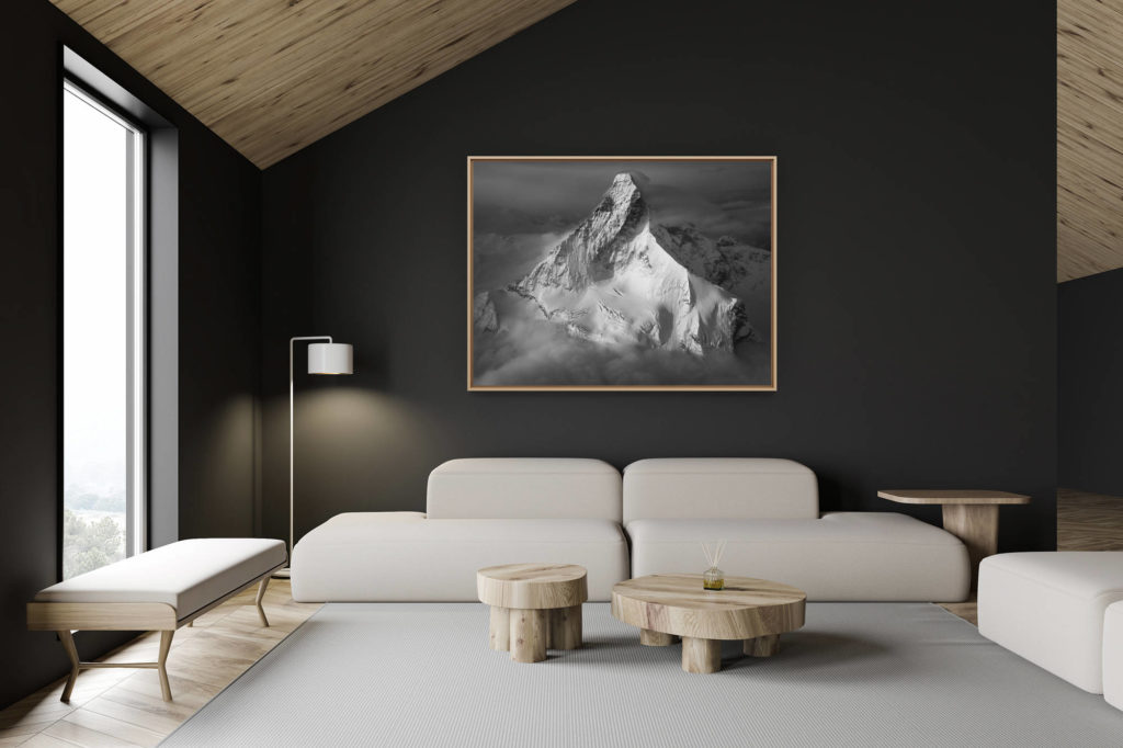 décoration chalet suisse - intérieur chalet suisse - photo montagne grand format - photo face nord cervin avec de la neige
