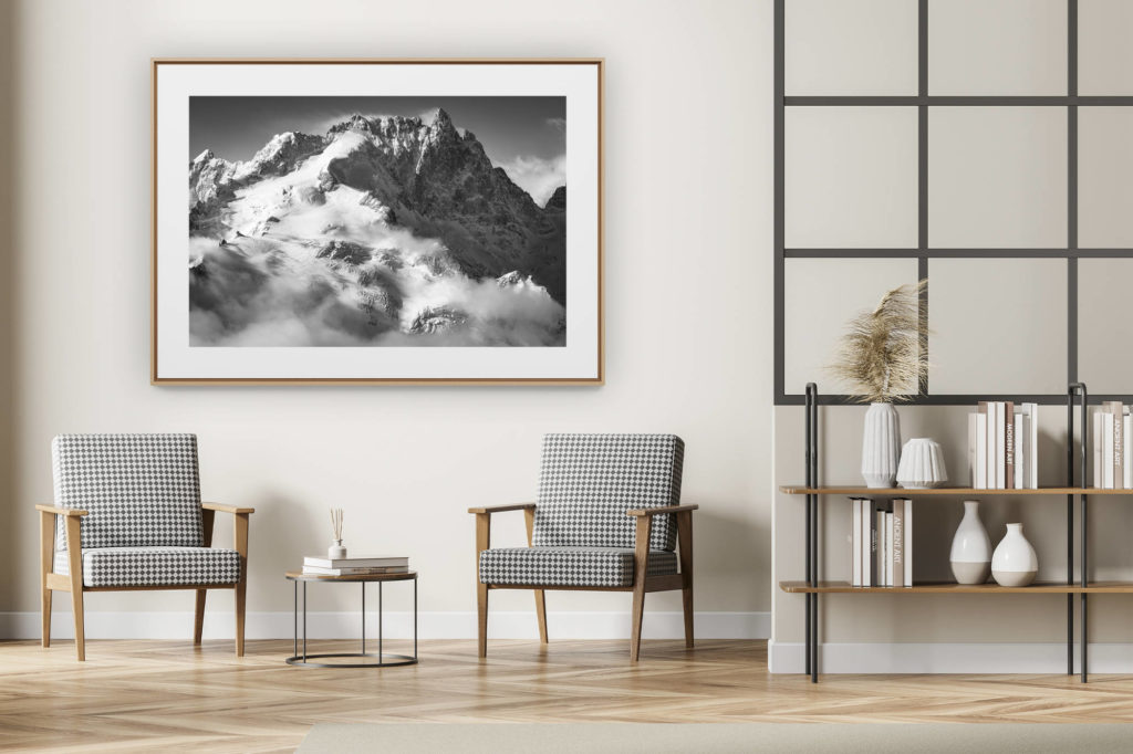 décoration intérieur moderne avec photo de montagne noir et blanc grand format - Photographie de la Meije - glacier et puissante