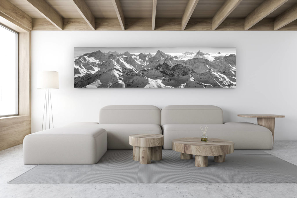 décoration intérieur chalet de montagne suisse - photo de montagne noir et blanc -