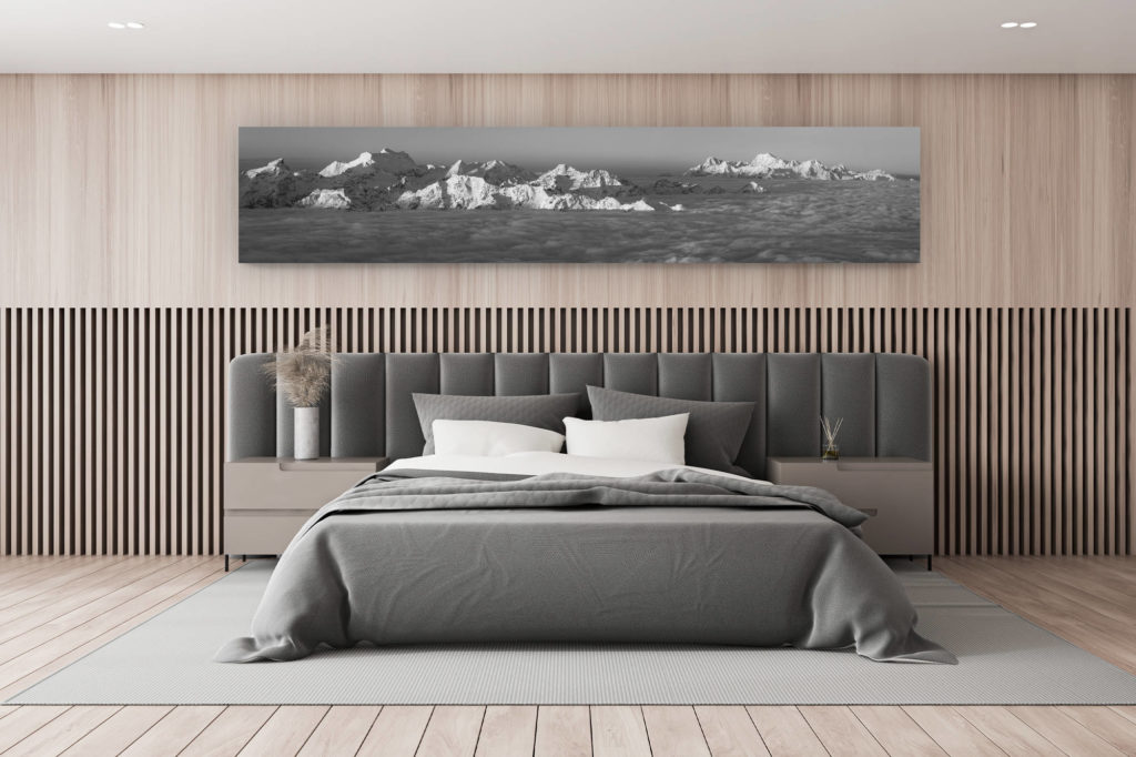 décoration murale chambre - photo tableau de montagne noir et blanc - Verbier Suisse - Grand combin - Poster panoramique montagne noir et blanc