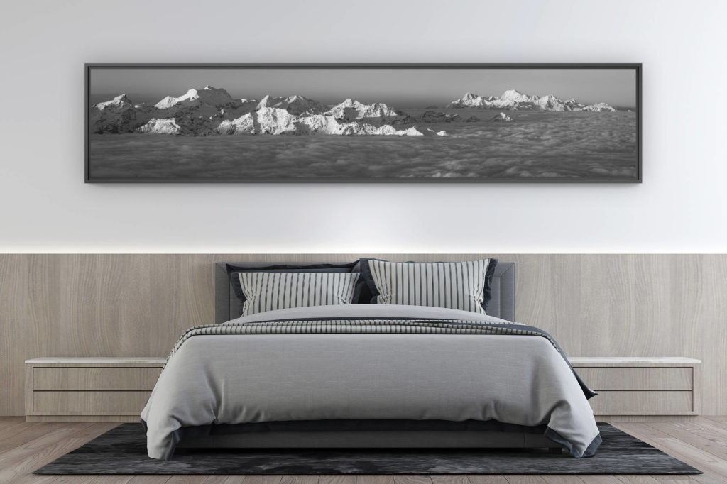 photo de montagne grand format  - décoration intérieur chambre moderne - Verbier Suisse - Grand combin - Poster panoramique montagne noir et blanc