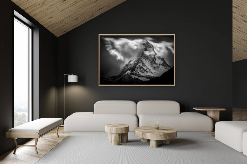 swiss chalet decoration - swiss chalet interior - large mountain picture - Matterhorn picture from the Matterhal -