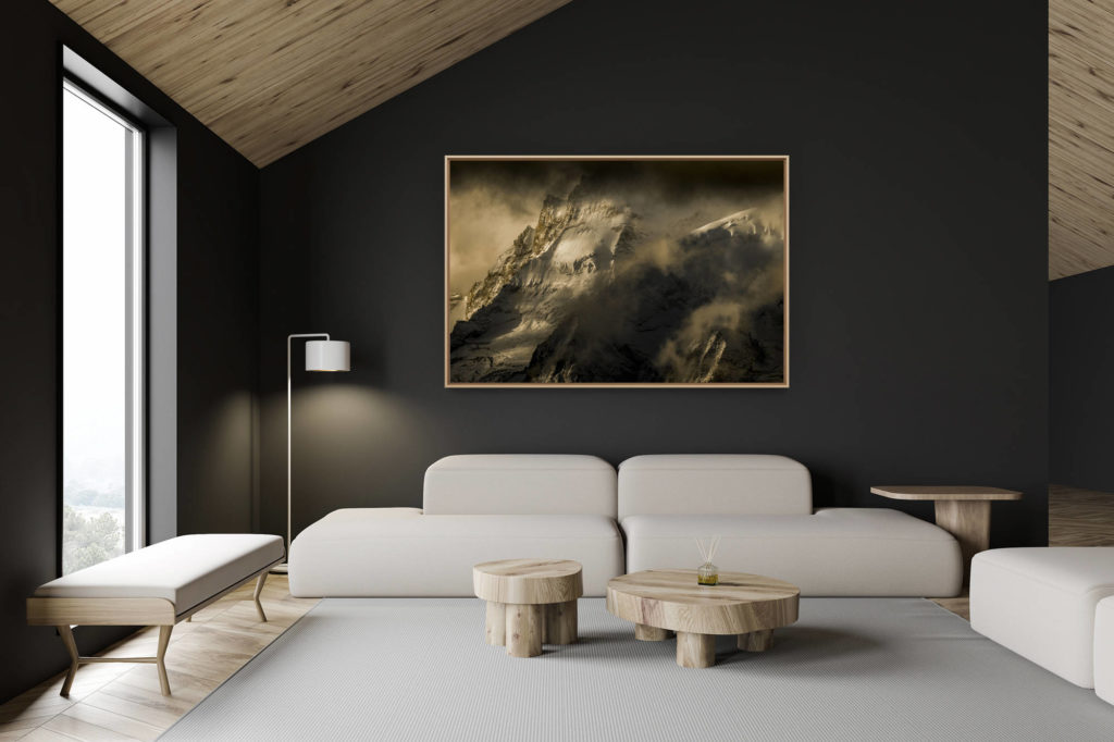 swiss chalet decoration - swiss chalet interior - large mountain picture - Photo Val d'Anniviers mountain landscape - Dent Blanche - Grand Cornier