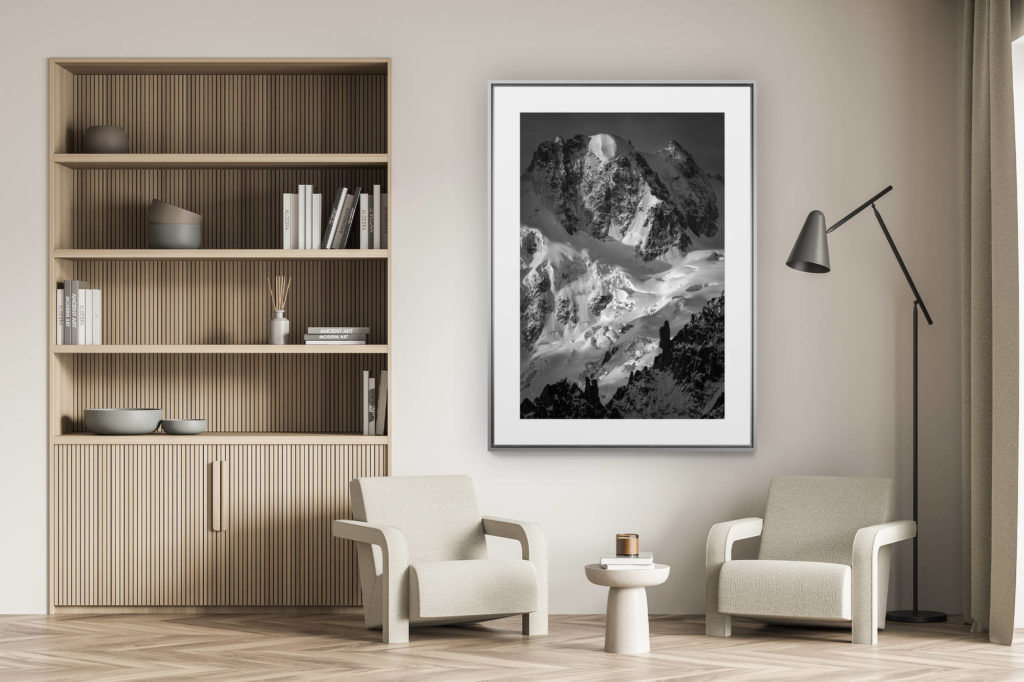 wall decoration living room - photo montagne alpes suisses noir et blanc - Massifs du Mont blanc - Photo Le guardien - Calotte Rochefort