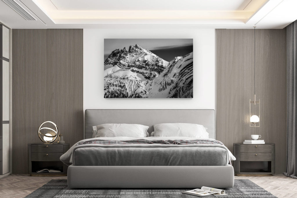 Wanddekoration Zimmer Design - Kauf eines großformatigen Bergfotos - Foto dents du midi schwarz-weiß - Landschaftsbild Berg