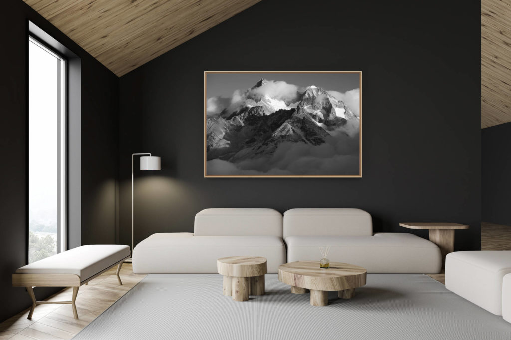 swiss chalet decoration - swiss chalet interior - large mountain picture - Snowy mountain picture Valley Zermatt - Obergabelhorn - Wellenkupe