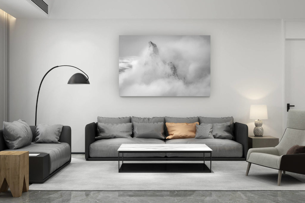 décoration salon contemporain suisse - cadeau amoureux de montagne suisse - fine art photo zinalrothorn - montagne inspirante noir et blanc