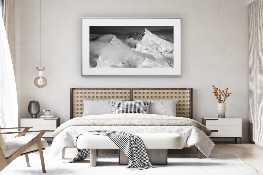 deco chambre chalet suisse rénové - Panoramafoto Berg im Großformat - Panorama Zinalrothorn - Bergfoto schwarz-weiß Weisshorn