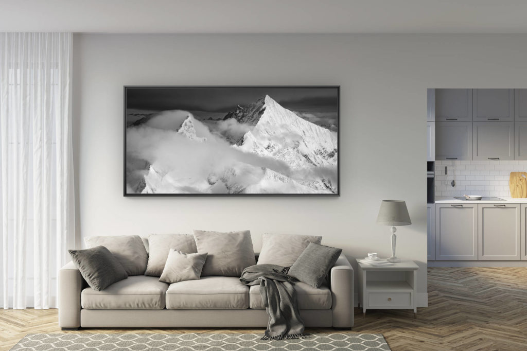 deco salon rénové - trend photo montagne grand format - Panoramique Zinalrothorn - Photo montagne noir et blanc Weisshorn