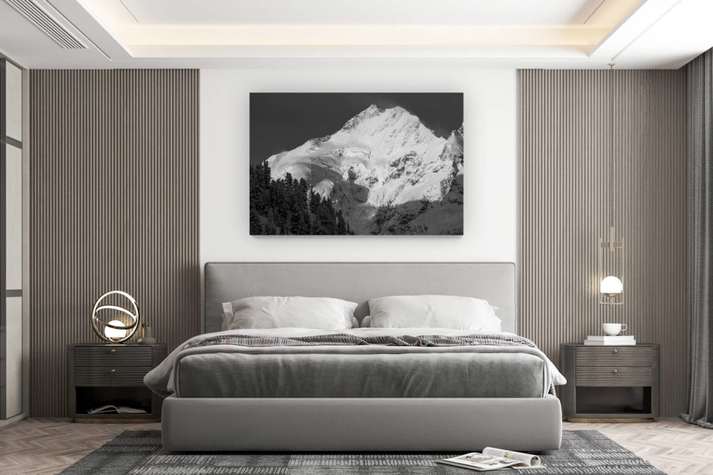 Wanddekoration Zimmer Design - Kauf großformatiges Bergfoto - Lawine Bernina Alpen - Schwarz-Weiß-Foto Engadin TalSchweizer Alpen