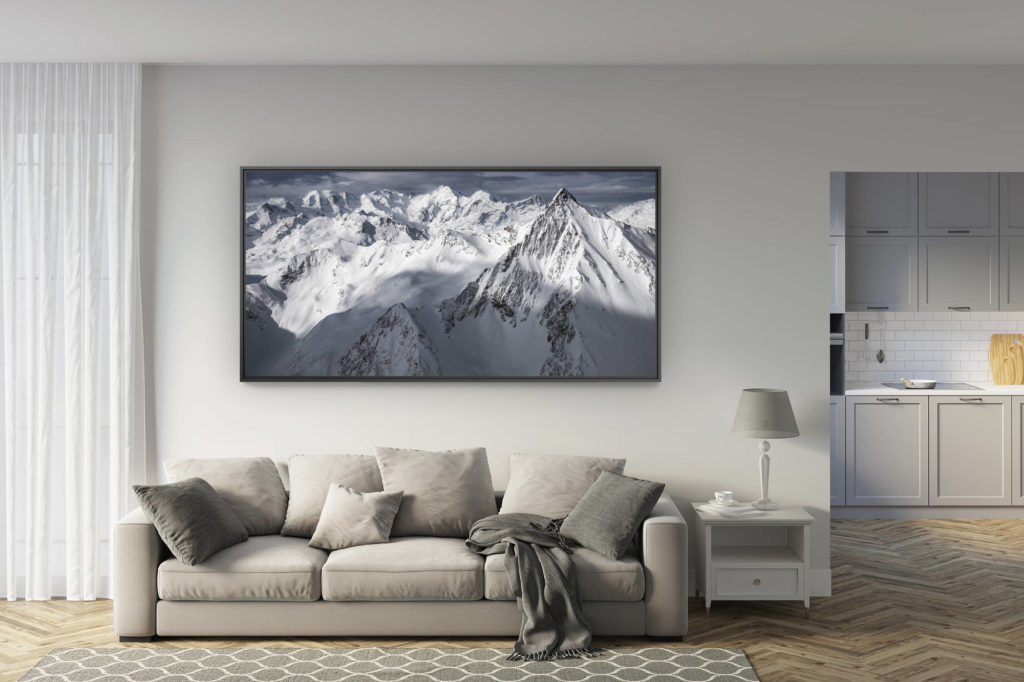 deko wohnzimmer renoviert - trend berg foto großformat - berg panorama engadin bernina massiv