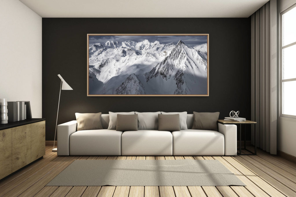 déco salon chalet rénové de montagne - photo montagne grand format -  - panorama montagne engadine bernina massif