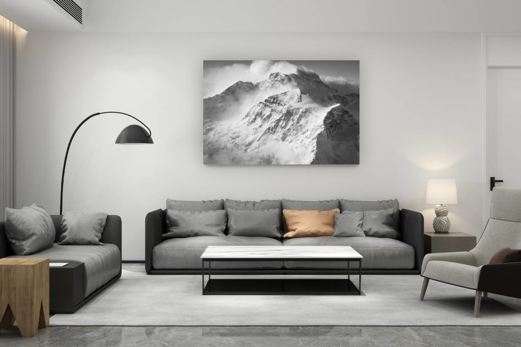 zeitgenössische Wohnzimmerdekoration aus der Schweiz - Geschenk für Schweizer Bergfreunde - Combin und Tournelon Blanc - Wolkenmeer über den Alpengipfeln - Bergfotos Hochalpen