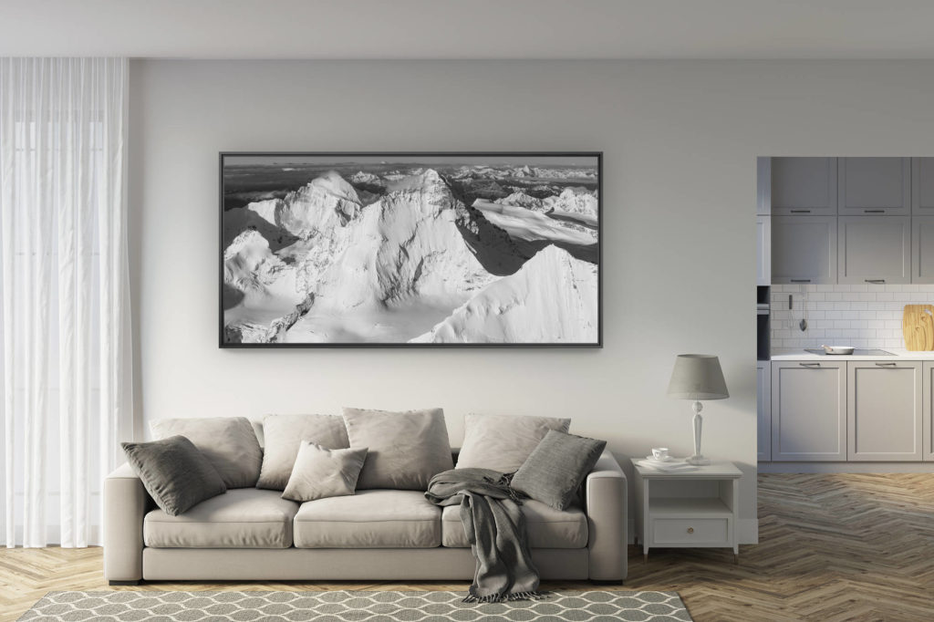 deko Wohnzimmer renoviert - trendy großformatige Bergfotos - Bergambiente - deko Bergambiente