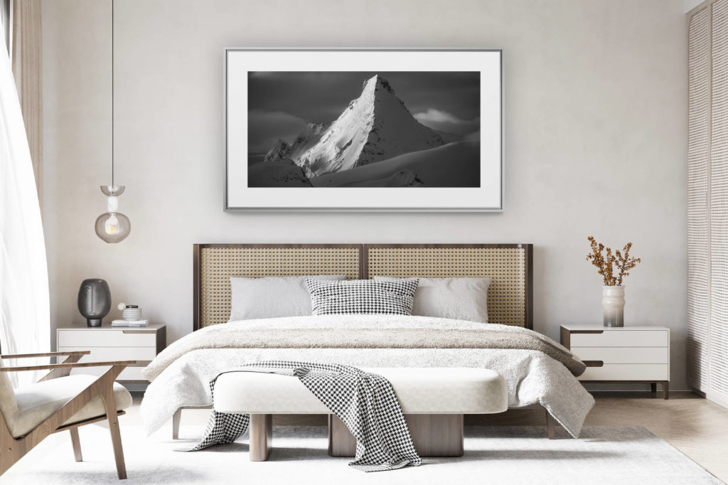 deco chambre chalet suisse rénové - photo panoramique montagne grand format - Image neige montagne noir et blanc - Panorama des Alpes - Soleil de l&#039;Aube et du crépuscule sur Dent D&#039;Hérens