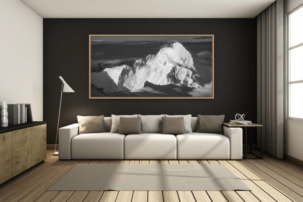 mountain chalet living room decor - large format mountain photo - - panoramic black and white mountain sunrise photo - Dent D&#039;Hérens