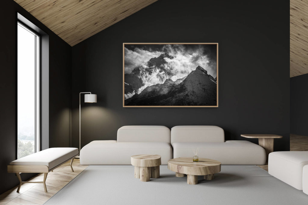 swiss chalet decoration - swiss chalet interior - large mountain picture - Val d&#039;hérens - Dent d&#039;Hérens - mountain picture - Mettelhorn seen from the Matterhall