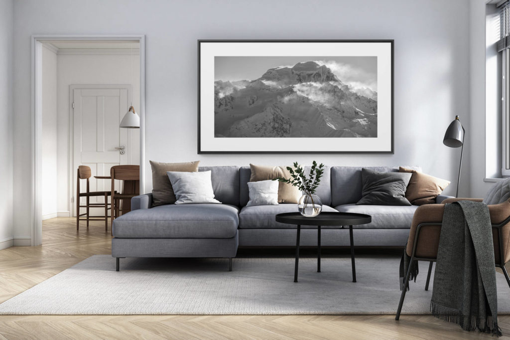 Innendekoration renoviertes Wohnzimmer Schweiz - Alpenpanorama Foto gross - -