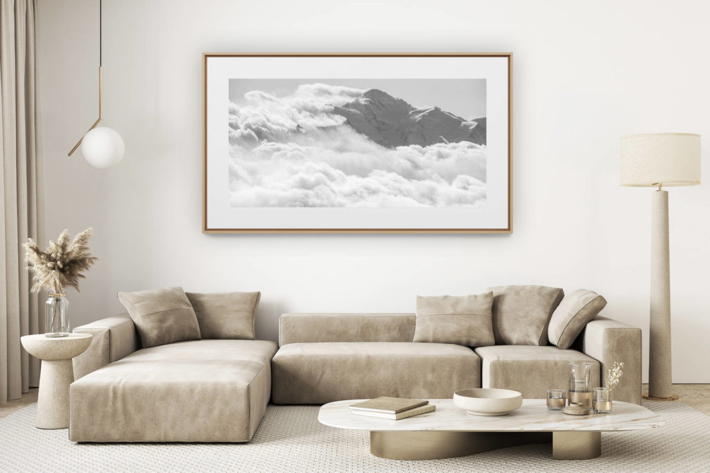 decoration salon Light rénové - photo montagne grand format - Massif du Mont Blanc black and white - Panorama de montagne noir et blanc -