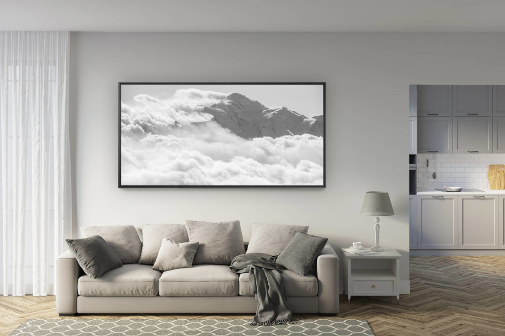 deco salon renoviert - trendy großformatige Bergfotos - Mont-Blanc-Massiv schwarz-weiß - Bergpanorama schwarz-weiß -.