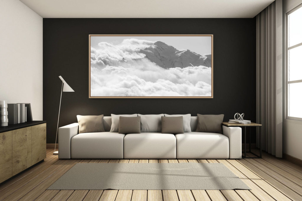 déco salon chalet rénové de montagne - photo montagne grand format - - Massif du Mont Blanc black and white - Panorama de montagne noir et blanc -