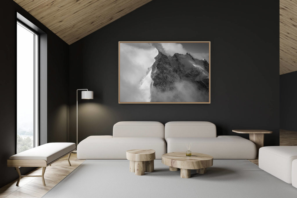swiss chalet decoration - swiss chalet interior - large mountain picture - Pizzo Bianco - Davos Switzerland Mountain Scerscen