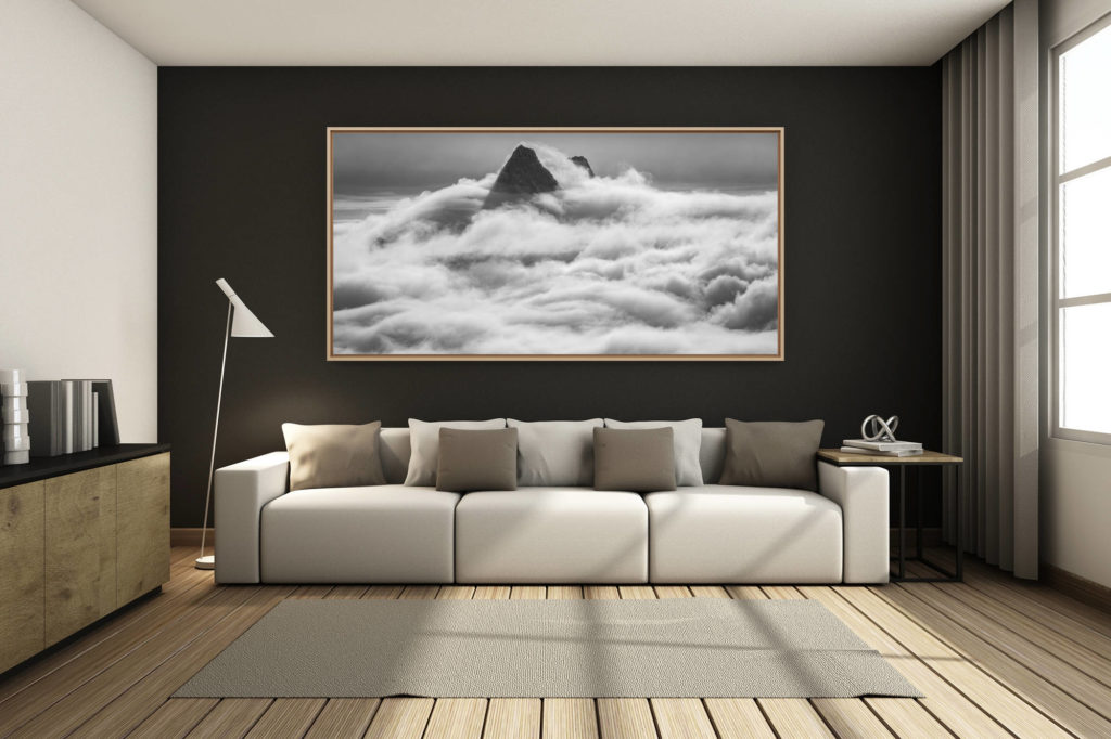mountain chalet living room decoration - large mountain picture - - Schreckhorn - Lauteraarhorn - Black and white cloud sea and mountain picture in the mist - summits mountain Grindelwald