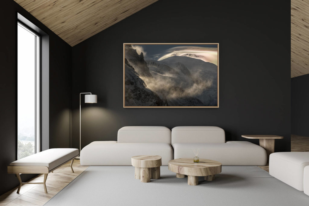 Dekoration Schweizer Chalet - Inneneinrichtung Schweizer Chalet - Bergfoto im Großformat - Mont-Blanc-Massiv - Bergfoto Schnee- Lenticularis