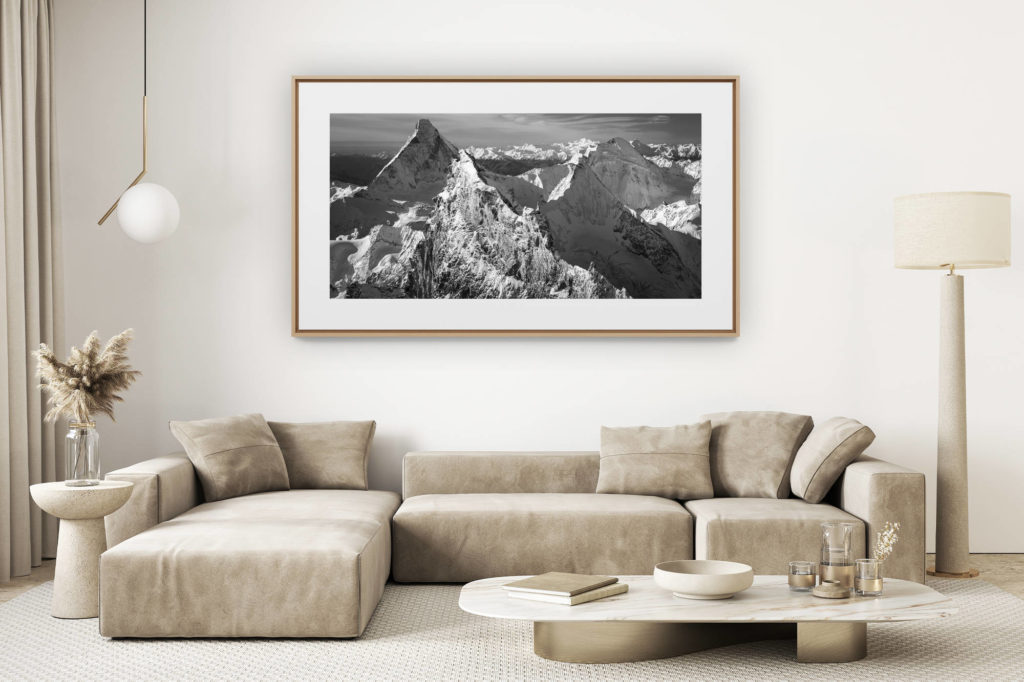 decoration salon Light rénové - photo montagne grand format - Panoramic photo frame of summit of the Swiss Valais Alps - Zermatt - Obergabelhorn