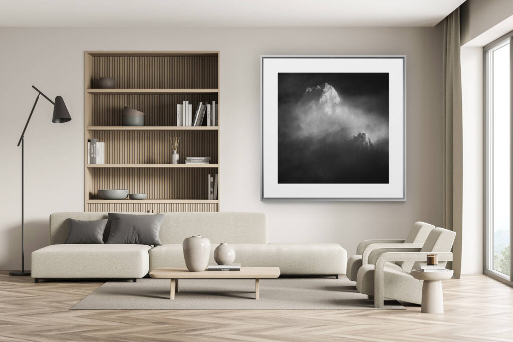 swiss chalet decoration - swiss chalet interior - large mountain picture - Mont Blanc massif picture - Mountain picture - Aiguille de Rochefort