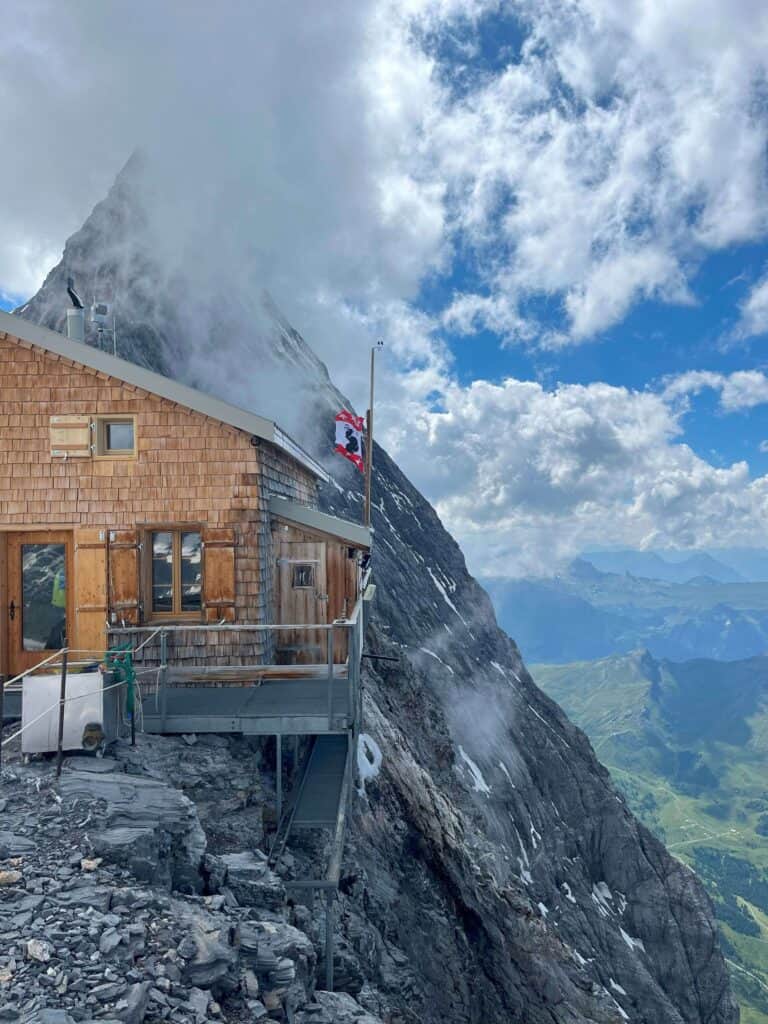 Mitellegi hut in front of the Eiger's Mitellegi ridge