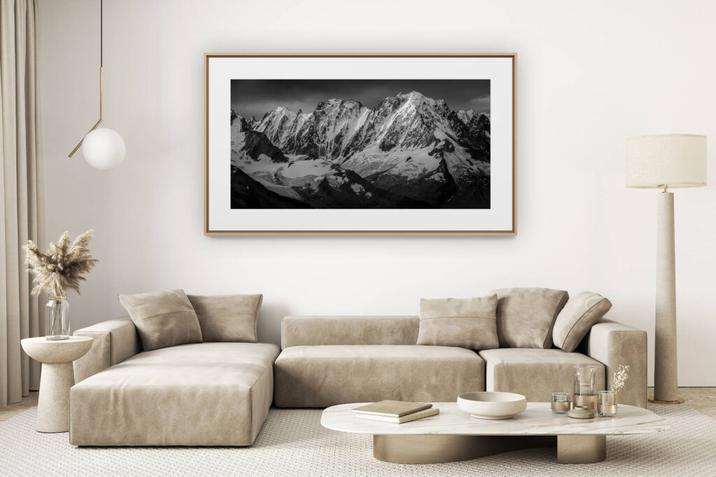 helle Wohnzimmerdekoration renoviert - großformatiges Bergfoto - Foto Massiv Mont Blanc - Aiguille Verte, Droits, Courtes